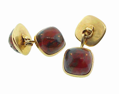 Art Deco Larter 14K Gold &amp; Jasper Chalcedony Cufflinks