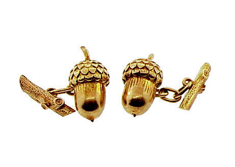 Victorian 14K Gold Acorn &amp; Oak Branch Cufflinks