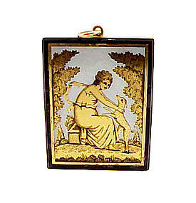 Georgian 18K Gold Verre Eglomise Neoclassical Pendant