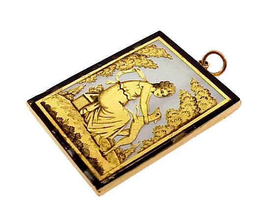 Georgian 18K Gold Verre Eglomise Neoclassical Pendant