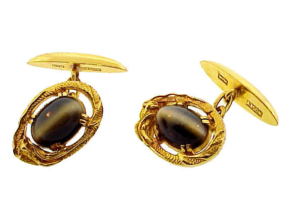 Nosey 14K Gold &amp; Cat’s-Eye Chrysoberyl Dragon Cufflinks