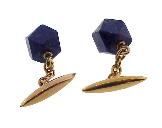 French Art Deco 18K Gold &amp; Lapis Lazuli Cufflinks