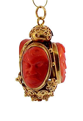 Venetian Etruscan 18K Gold & Coral Cameo Fob Charm