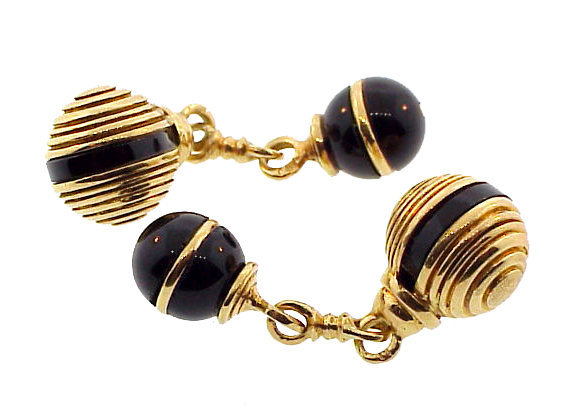 French 18K Gold &amp; Onyx Double Sphere Cufflinks