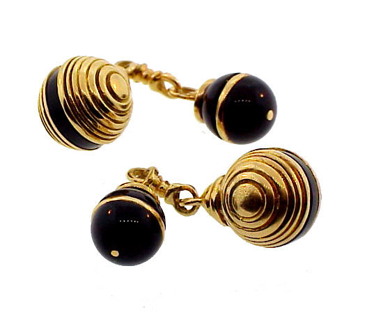 French 18K Gold &amp; Onyx Double Sphere Cufflinks