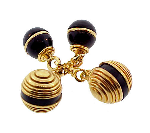 French 18K Gold &amp; Onyx Double Sphere Cufflinks