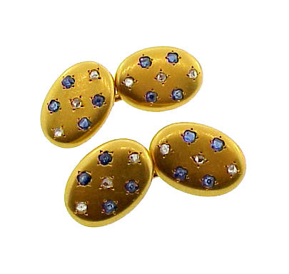 Victorian 18-20K Gold, Diamond & Sapphire Cufflinks