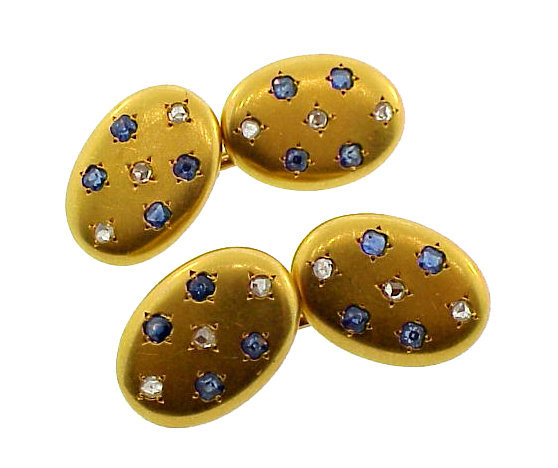 Victorian 18-20K Gold, Diamond &amp; Sapphire Cufflinks