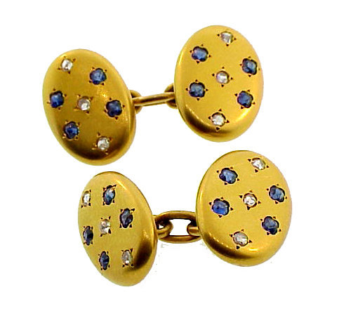 Victorian 18-20K Gold, Diamond &amp; Sapphire Cufflinks