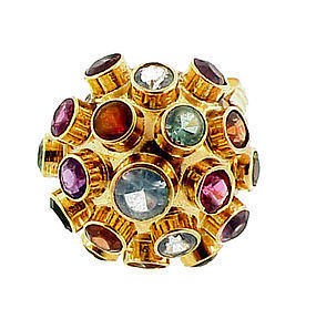H Stern-Style 18K Gold Multi-Stone Sputnik Ring