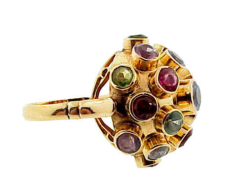 H Stern-Style 18K Gold Multi-Stone Sputnik Ring