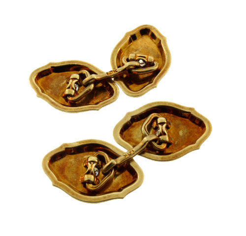 Edwardian 14K Gold, Platinum Enamel &amp; Diamond Cufflinks
