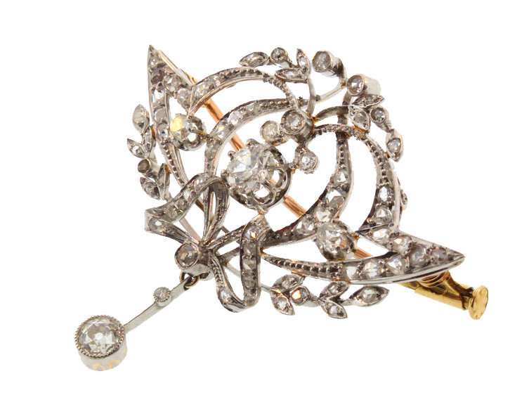 Edwardian Platinum &amp; Diamond Convertible Pendant Brooch