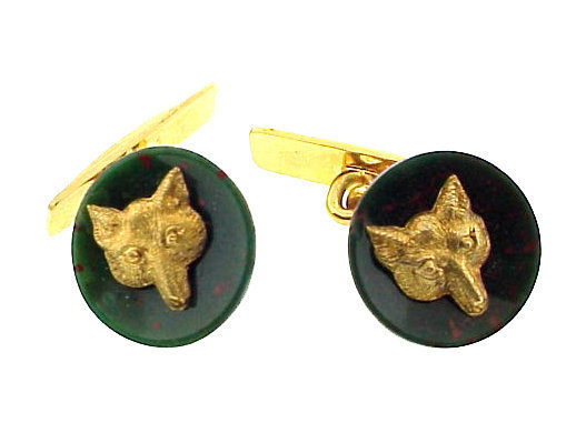 Victorian 18K Gold &amp; Bloodstone Fox Head Cufflinks