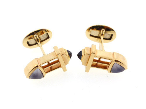 14K Yellow Gold, Iolite &amp; Chalcedony Cufflinks