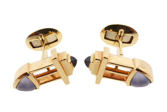 14K Yellow Gold, Iolite &amp; Chalcedony Cufflinks