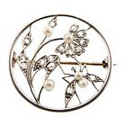 Edwardian Tiffany Platinum Diamond Pearl Flower Bug Pin