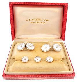 Edwardian 14K Gold, Platinum, Pearl & MOP Dress Set