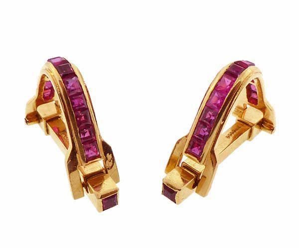 Retro 18K Yellow Gold Synthetic Ruby Stirrup Cufflinks