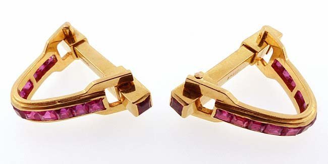 Retro 18K Yellow Gold Synthetic Ruby Stirrup Cufflinks