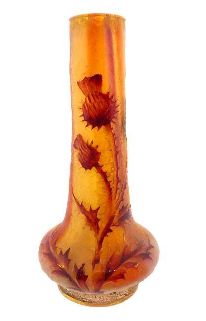 Signed Daum Nancy Cameo Glass THISTLE Cabinet Vase