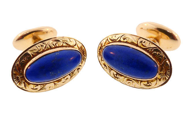 Victorian 14K Yellow Gold &amp; Lapis Lazuli Cufflinks