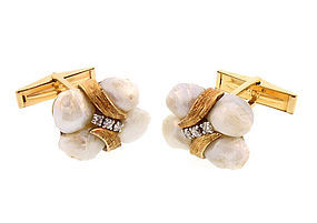 Vintage 14K Gold, Diamond & Freshwater Pearl Cufflinks