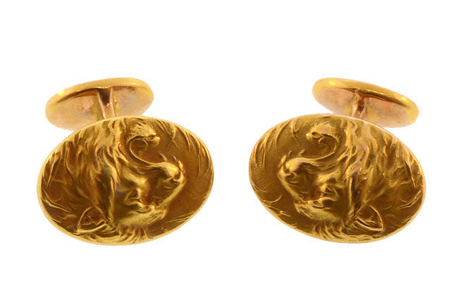 Krementz Art Nouveau 14K Gold Lion Cufflinks