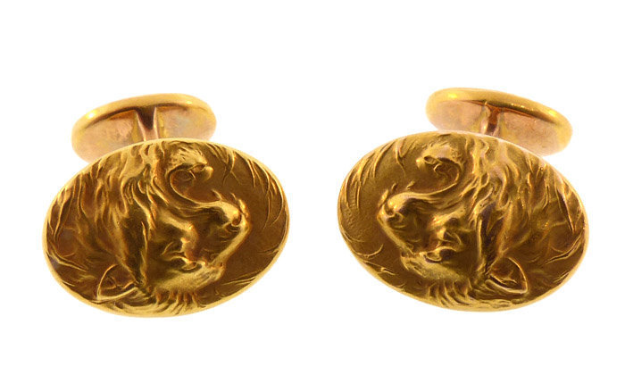 Krementz Art Nouveau 14K Gold Lion Cufflinks