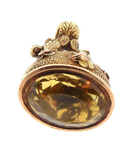 Victorian 18K Colored Gold &amp; Citrine Watch Fob