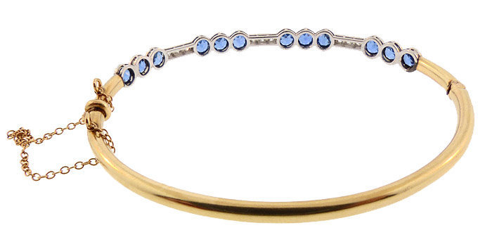 Edwardian 14K Platinum Diamond Sapphire Bangle Bracelet