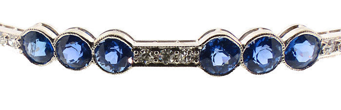 Edwardian 14K Platinum Diamond Sapphire Bangle Bracelet