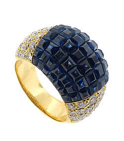 18K Platinum Diamond Sapphire Mystery-Set Bombe Ring