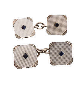 Art Deco White Gold Sapphire Mother of Pearl Cufflinks