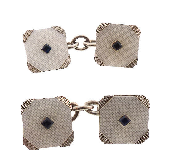 Art Deco White Gold Sapphire Mother of Pearl Cufflinks
