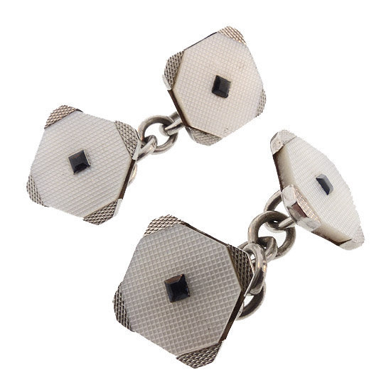 Art Deco White Gold Sapphire Mother of Pearl Cufflinks