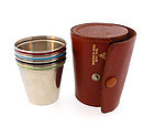 Art Deco Enameled Chrome & Leather Shot Glass Set