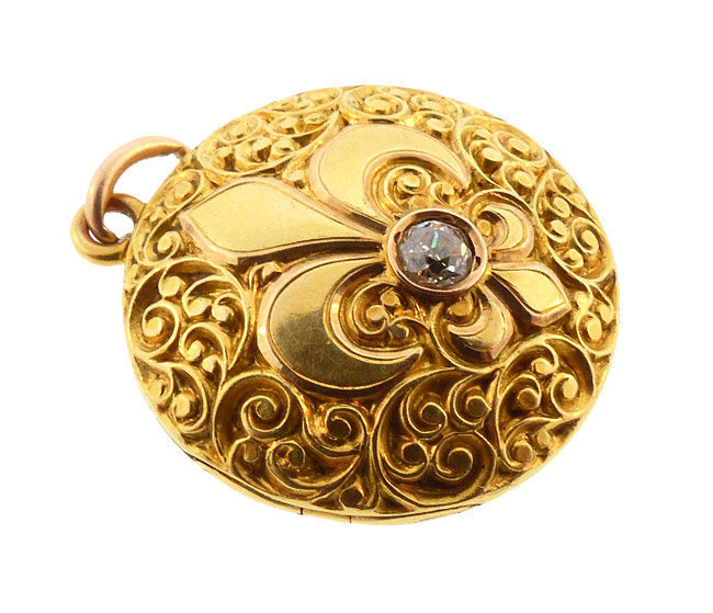 Victorian 18K Gold &amp; Diamond Fleur-de-Lis Locket