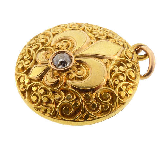 Victorian 18K Gold &amp; Diamond Fleur-de-Lis Locket