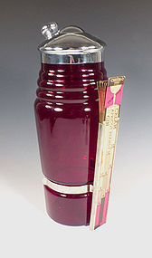 Art Deco CHEERIO Ruby Glass Recipe Cocktail Shaker