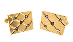 Vintage 14K Gold & Sapphire Cufflinks