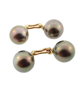 18K Gold & South Sea Black Pearl Cufflinks