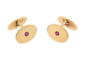 Edwardian 14K Gold, Ruby & Diamond Cufflinks