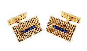 French 18K Gold & Sapphire Cufflinks
