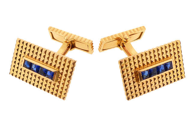 French 18K Gold &amp; Sapphire Cufflinks