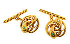 Edwardian 18K Gold, Diamond & Emerald Snake Cufflinks