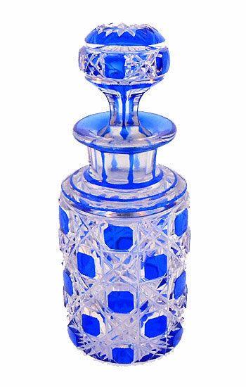 Baccarat Crystal Blue-Cut-To-Clear Perfume Bottle