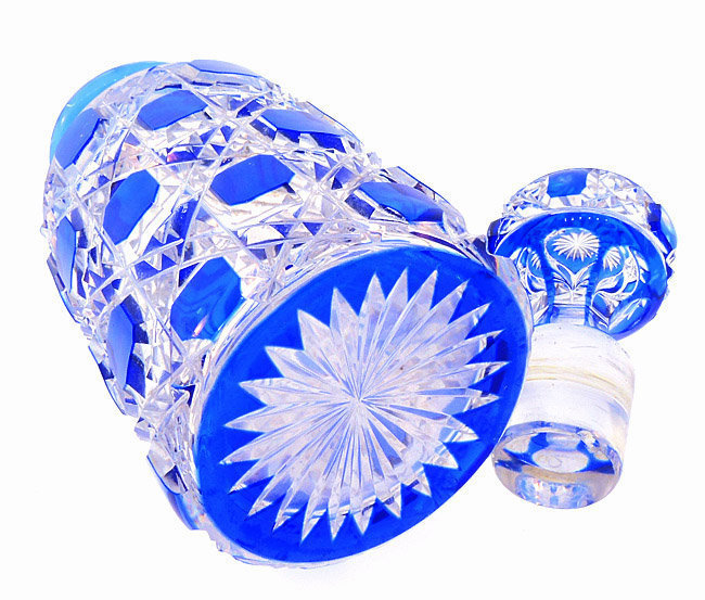 Baccarat Crystal Blue-Cut-To-Clear Perfume Bottle