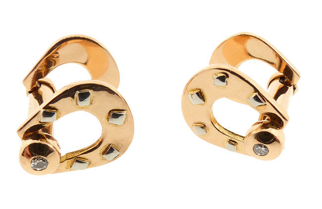 French 18K Gold &amp; Diamond Snaffle Cufflinks