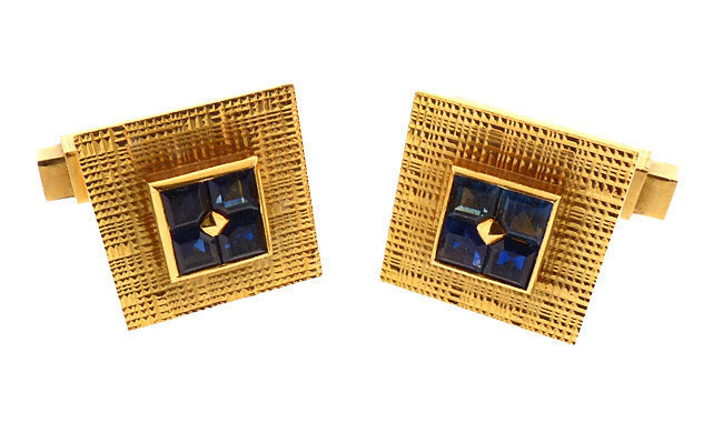 French 18K Gold &amp; Sapphire Snap Cufflinks